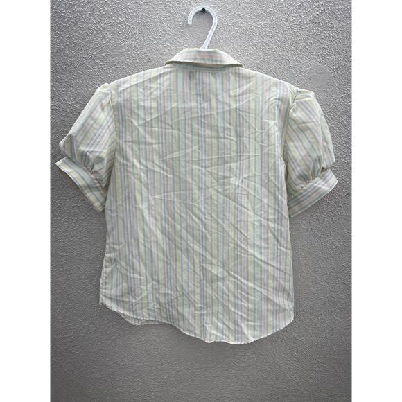 Womens Present Tense Shirt Size 13 White Striped Short Sleeve Button Up - Picture 6 of 9